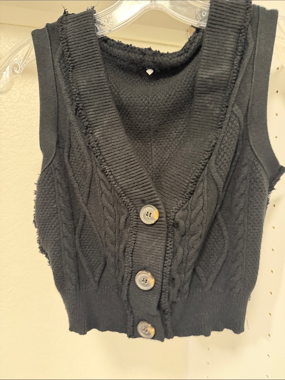 Black Cable-Knit Button Front Sweater Vest